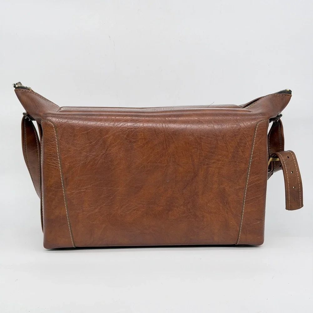 Vintage Brown Faux Leather Camera Bag Utility Travel Adjustable Strap 14x6x9